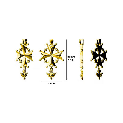 Huguenot Cross Pendant Gold Vermeil - Zafari Studio Jewelry